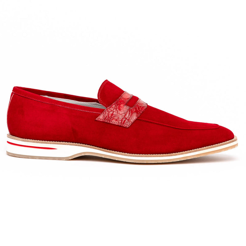 11-020-RED MEO 3 Sueded Goatskin Penny Loafer, Red – Zelli Italia