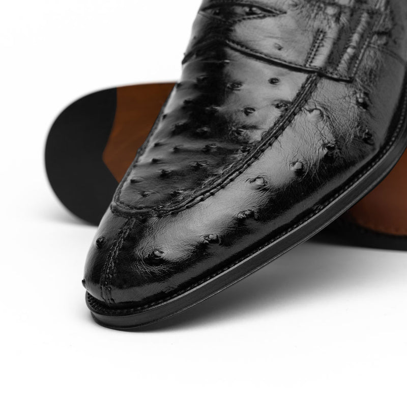 13-500-BLK ROMA Ostrich Quill Penny Loafer, Black