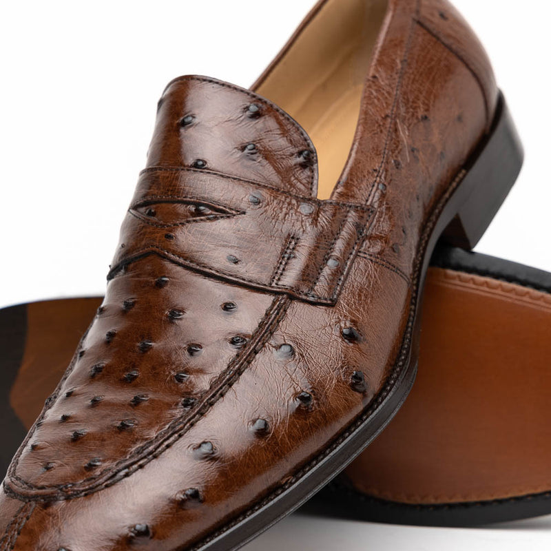 13-500-BRN ROMA Ostrich Quill Penny Loafer, Brown