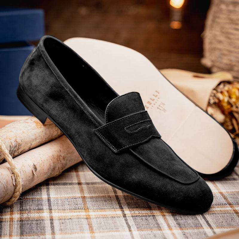 16-100-BLK TASCA Italian Sueded Kid Loafer Black