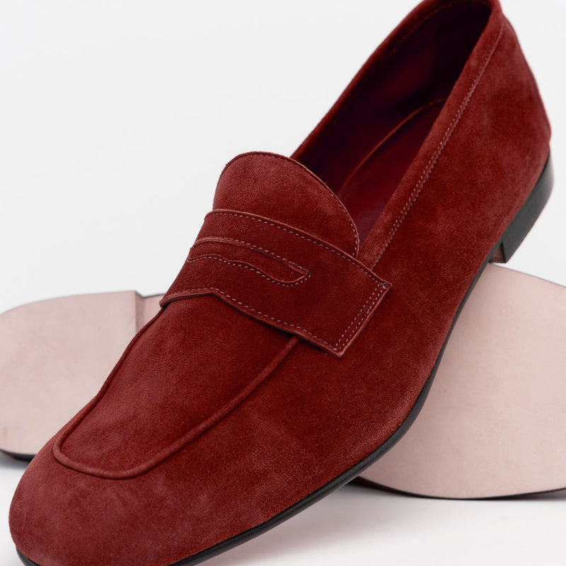 16-100-RED TASCA Italian Sueded Kid Loafer Red