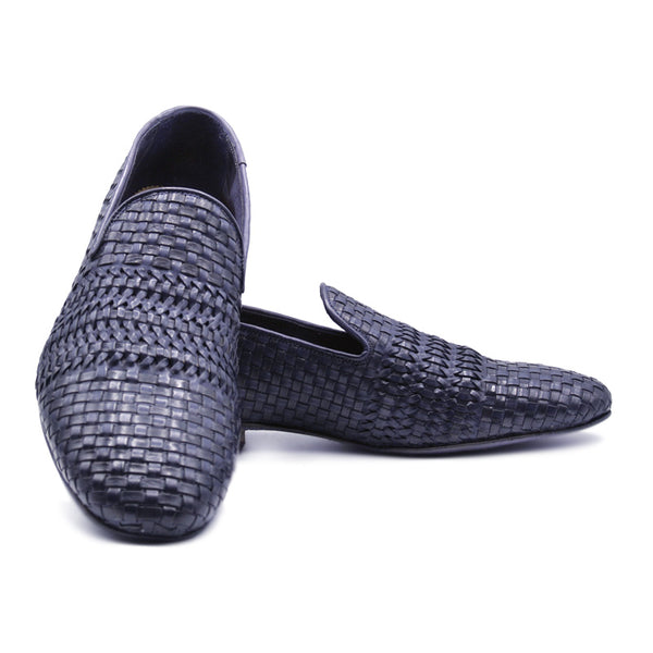 19-229-GRY LUCE Italian Calfskin Woven Loafer, Denim-Grey