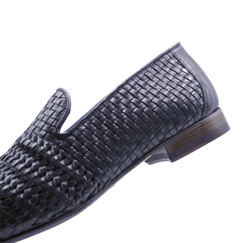 19-229-GRY LUCE Italian Calfskin Woven Loafer, Denim-Grey