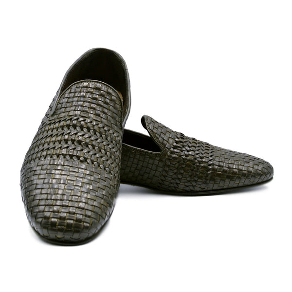 19-229-OLV LUCE Italian Calfskin Woven Loafer, Olive Size 11.5