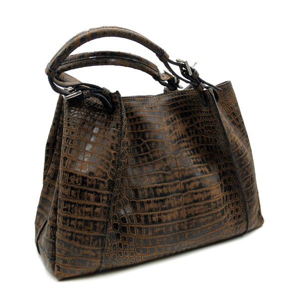 30-650-BRN THE VICTORIA Gracen Nile Crocodile Handbag, Brown