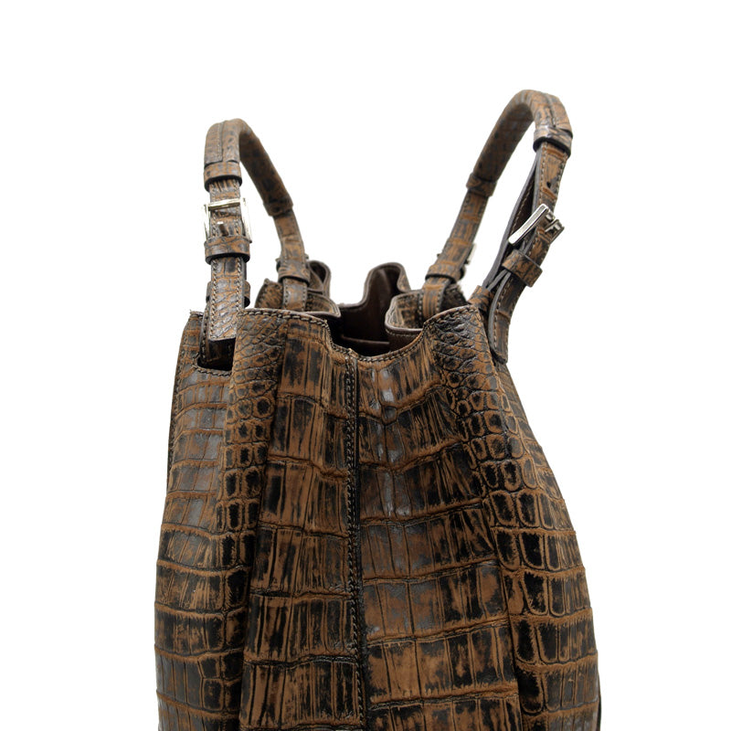 30-650-BRN THE VICTORIA Gracen Nile Crocodile Handbag, Brown