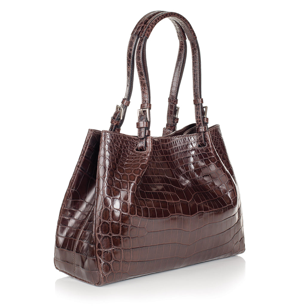 30-650-BRN THE VICTORIA Gracen Nile Crocodile Handbag, Brown – Zelli Italia