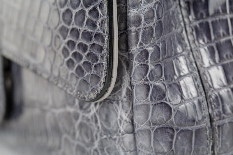 30-660-GRY THE CHARLOTTE Gracen Nile Crocodile Handbag, Gray