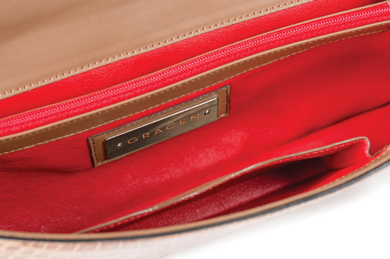 30-661-CAP THE OLIVIA Gracen Nile Crocodile Handbag, Cappuccino
