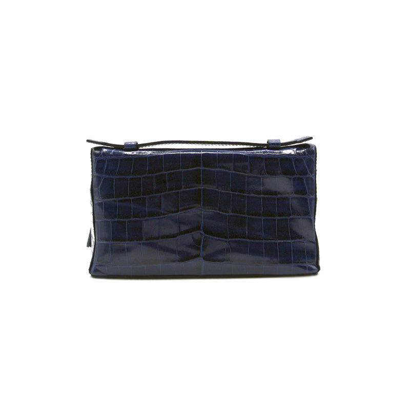 Versace Metallic Blue Croc Embossed Leather Frame Satchel Versace | TLC
