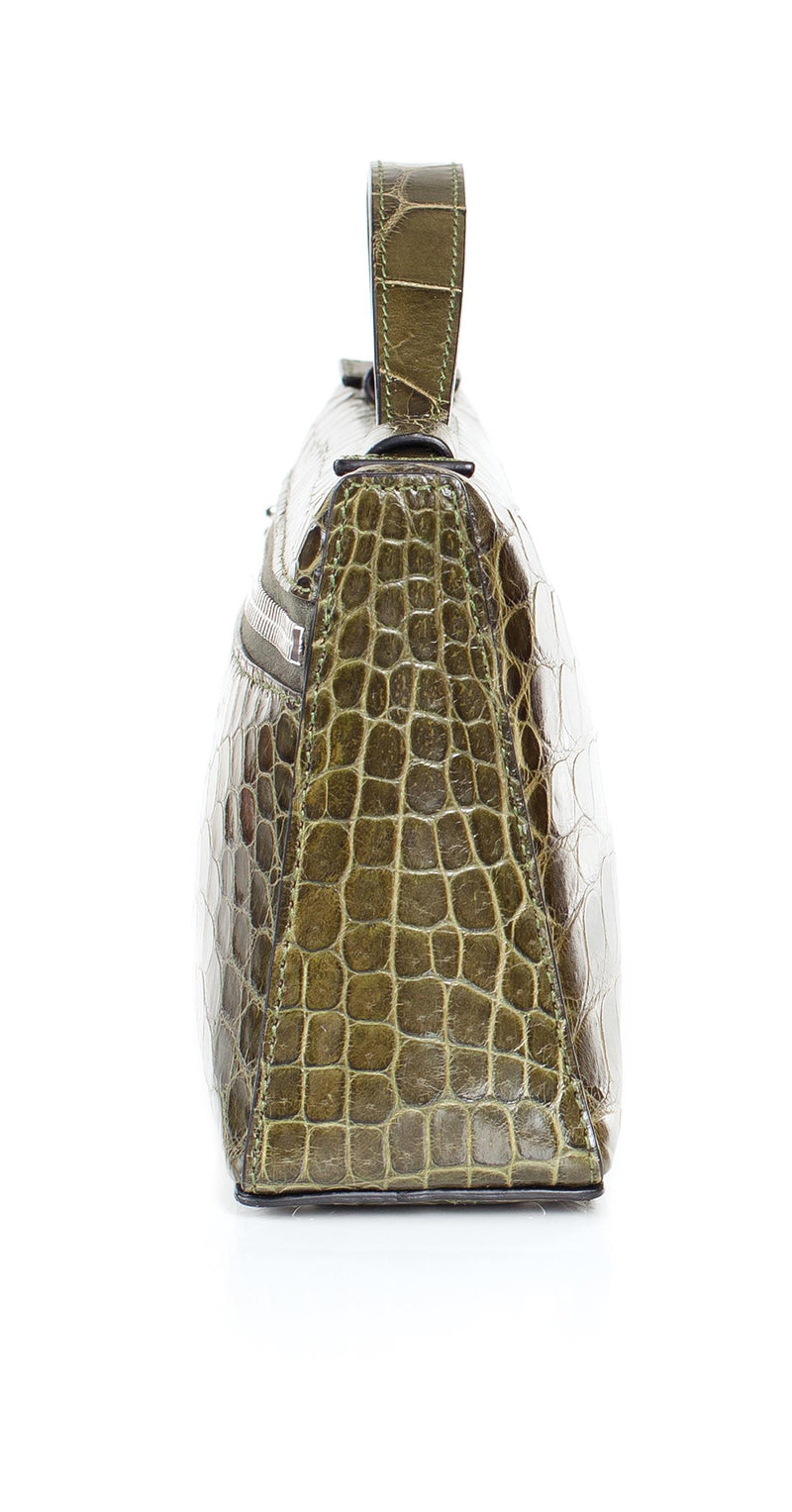 SINNOL Women's Genuine Crocodile Leather Top Handle Bag Green