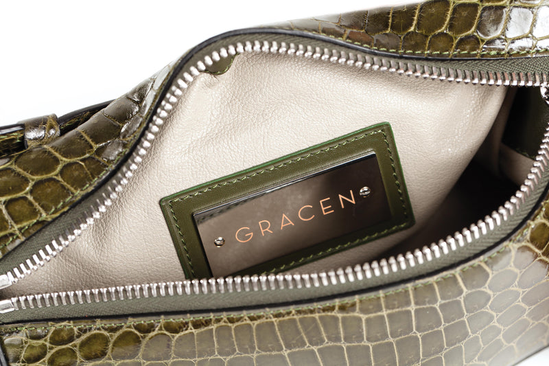 30-662-GRN THE SOPHIE Gracen Nile Crocodile Handbag, Green