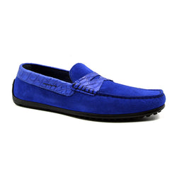 31-160-BLU MONZA Sueded Calfskin with Crocodile Driver, Royal Blue