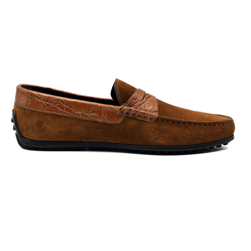 31-160-CGN MONZA Sueded Calfskin with Crocodile Driver, Cognac