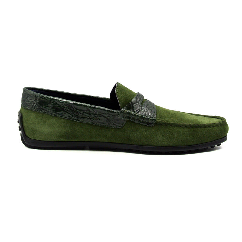 31-160-GRN MONZA Sueded Calfskin with Crocodile Driver, Green