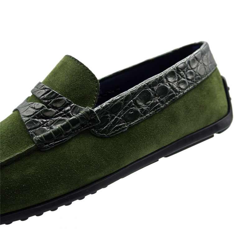 31-160-GRN MONZA Sueded Calfskin with Crocodile Driver, Green