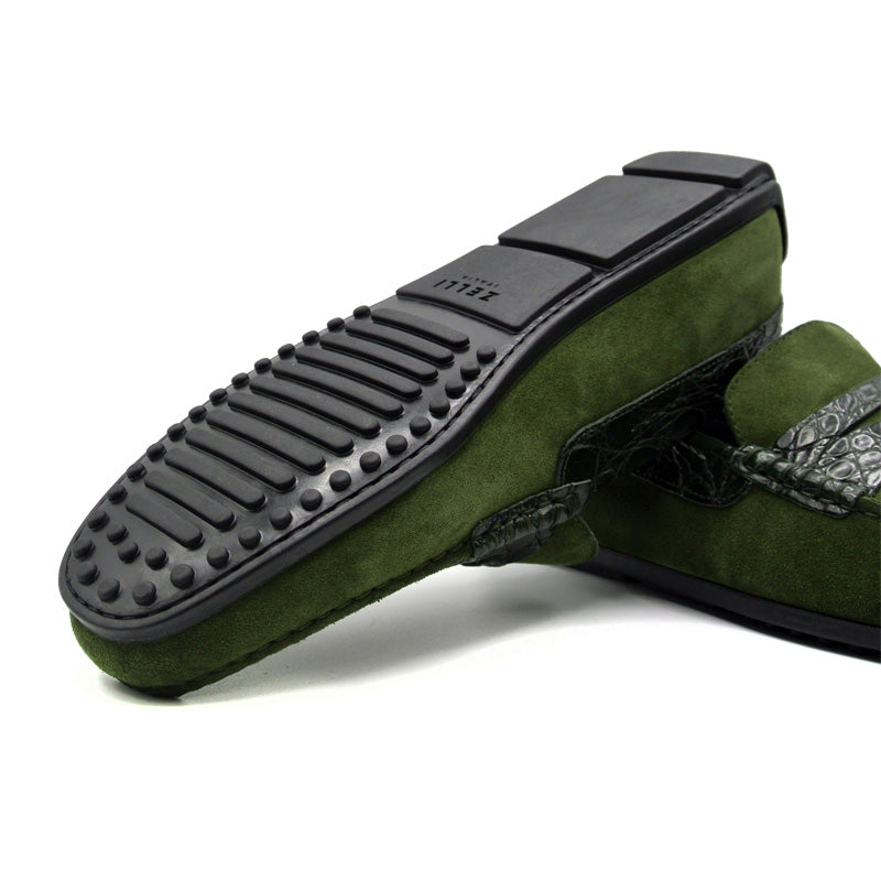 31-160-GRN MONZA Sueded Calfskin with Crocodile Driver, Green
