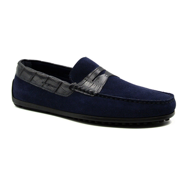 31-160-NVY MONZA Sueded Calfskin with Crocodile Driver, Navy
