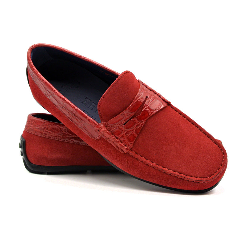 31-160-RED MONZA Sueded Calfskin with Crocodile Driver, Red