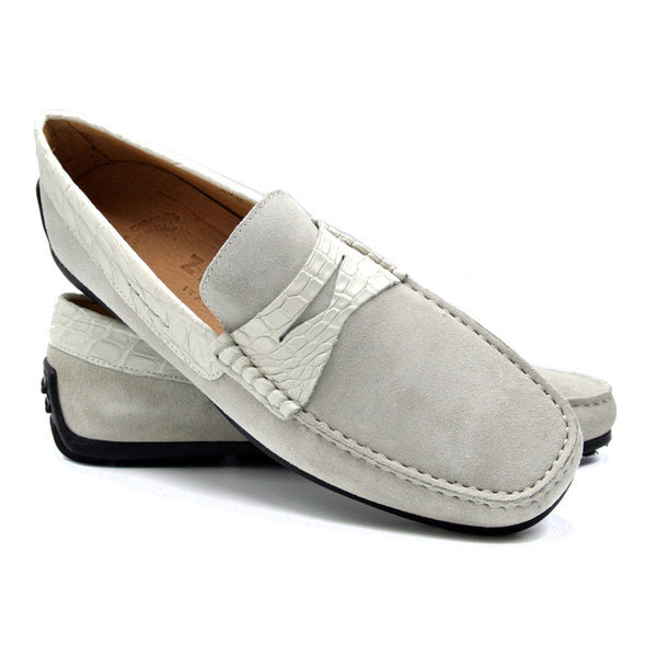 31-160-WHT MONZA Sueded Calfskin with Crocodile Driver, White