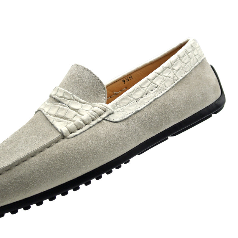 31-160-WHT MONZA Sueded Calfskin with Crocodile Driver, White