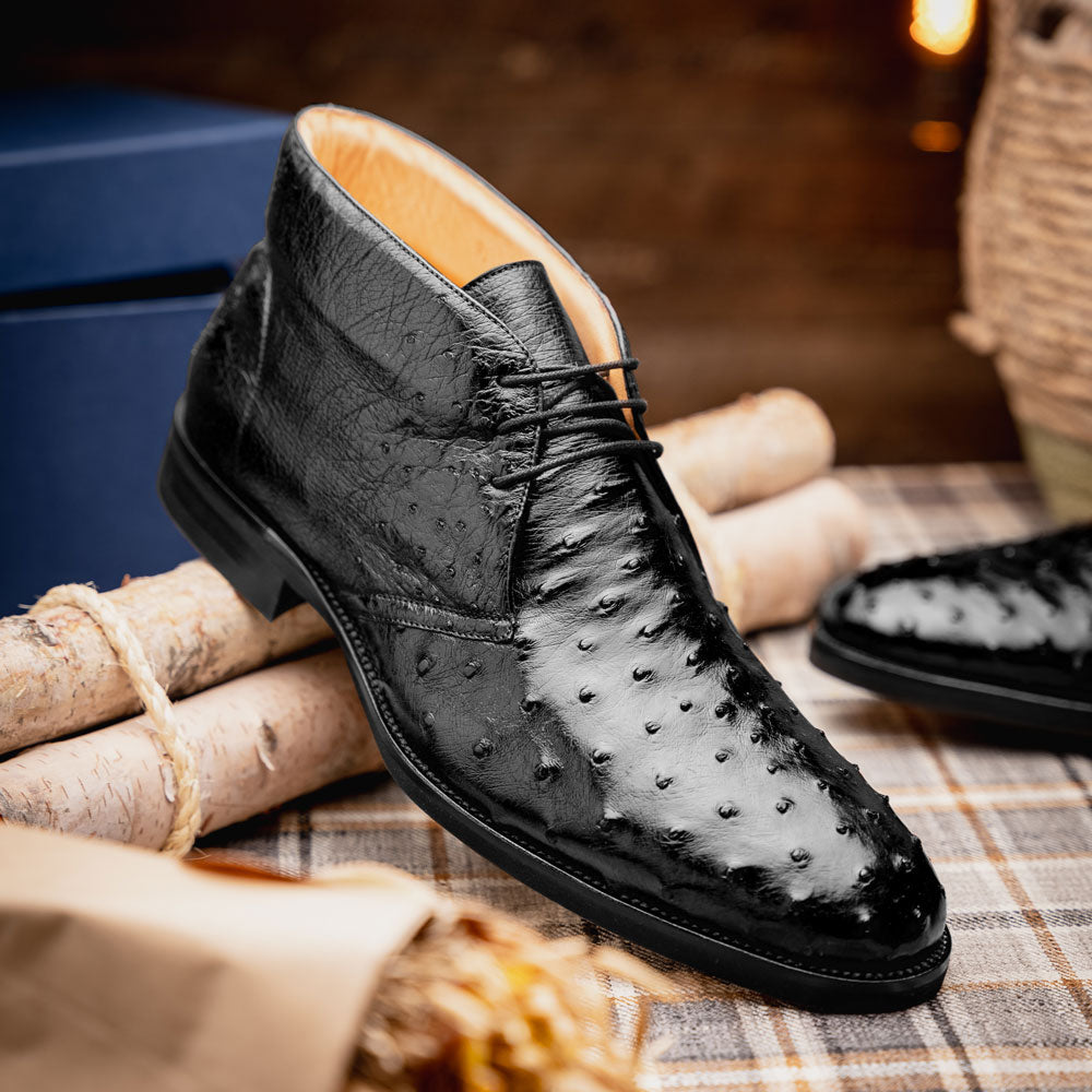 43-594-BLK MARCO Ostrich Quill Chukka Boot, Black – Zelli Italia