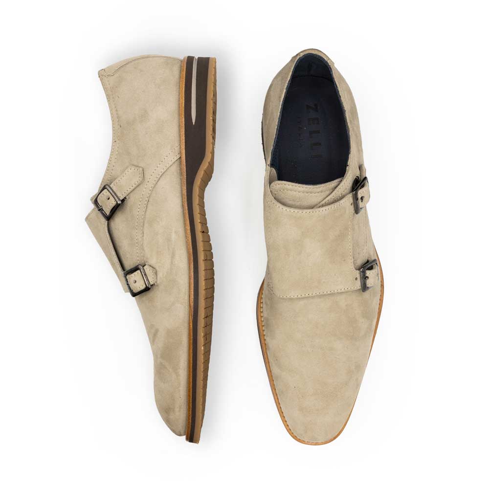 高感度ショップで2023年売れたブランド Goatskin Sueded LEGERRA 56-105-SND Monkstrap, Zelli – Sand 靴