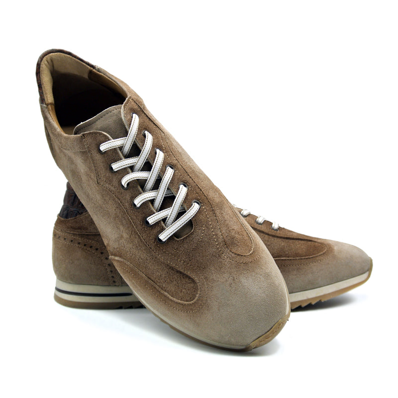 66-200-BRN COSTA Italian Burnished Suede Sneaker, Brown