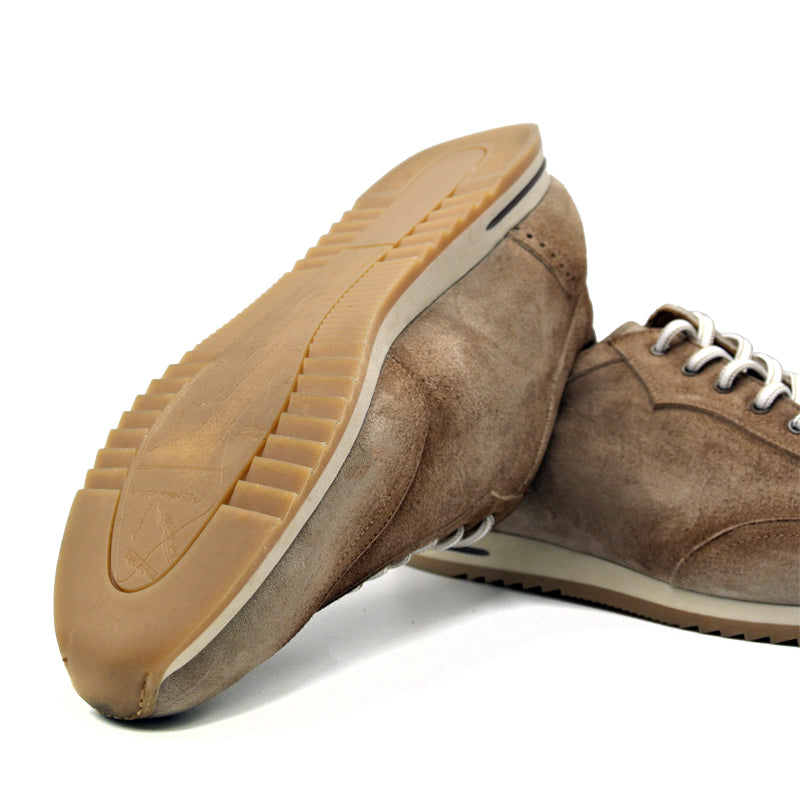 66-200-BRN COSTA Italian Burnished Suede Sneaker, Brown