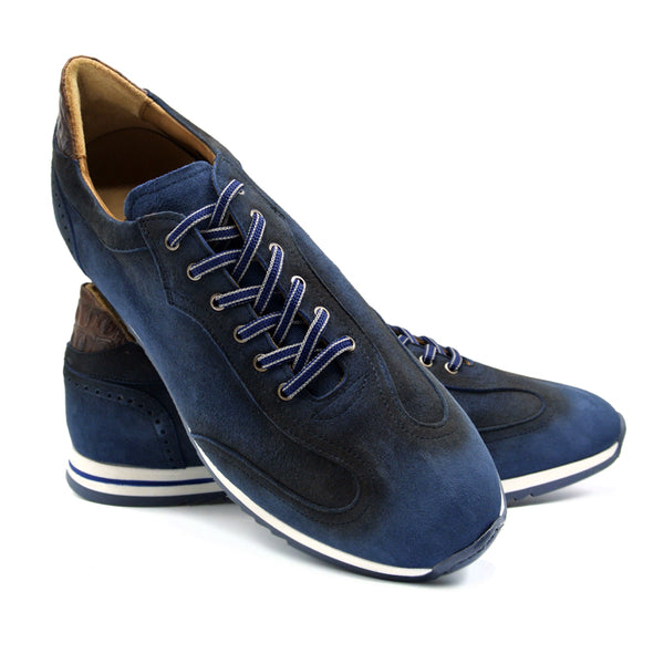 66-200-NVY COSTA Italian Burnished Suede Sneaker, Navy