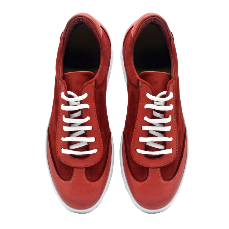 66-202-RED TONIO Deerskin and Sueded Calfskin Sneaker, Red