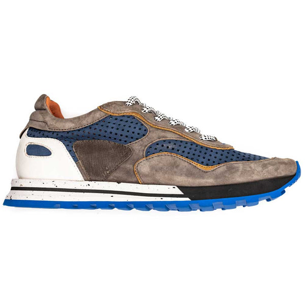 66-237-BLU RAYA Perforated Italian Calfskin Sneakers, Blue/Taupe