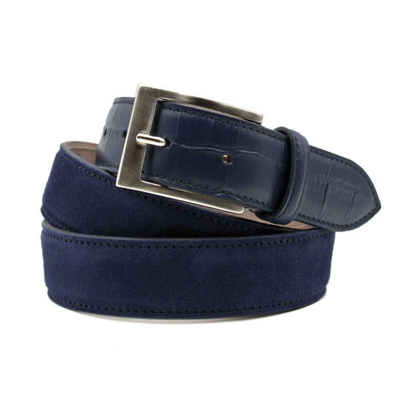 76-425-NVY Sueded Calf with Embossed Crocodile Belt, Navy